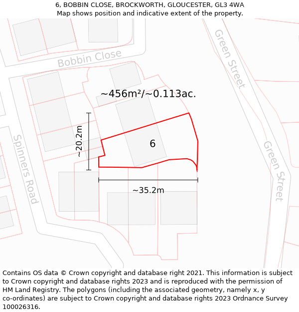 6, BOBBIN CLOSE, BROCKWORTH, GLOUCESTER, GL3 4WA: Plot and title map