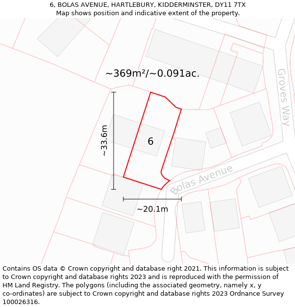 6, BOLAS AVENUE, HARTLEBURY, KIDDERMINSTER, DY11 7TX: Plot and title map