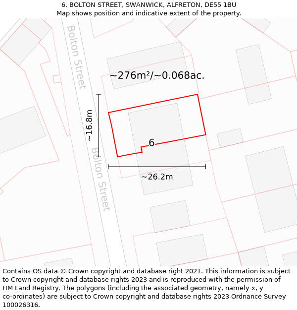 6, BOLTON STREET, SWANWICK, ALFRETON, DE55 1BU: Plot and title map