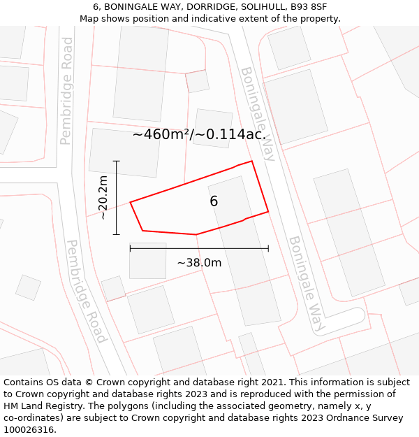 6, BONINGALE WAY, DORRIDGE, SOLIHULL, B93 8SF: Plot and title map