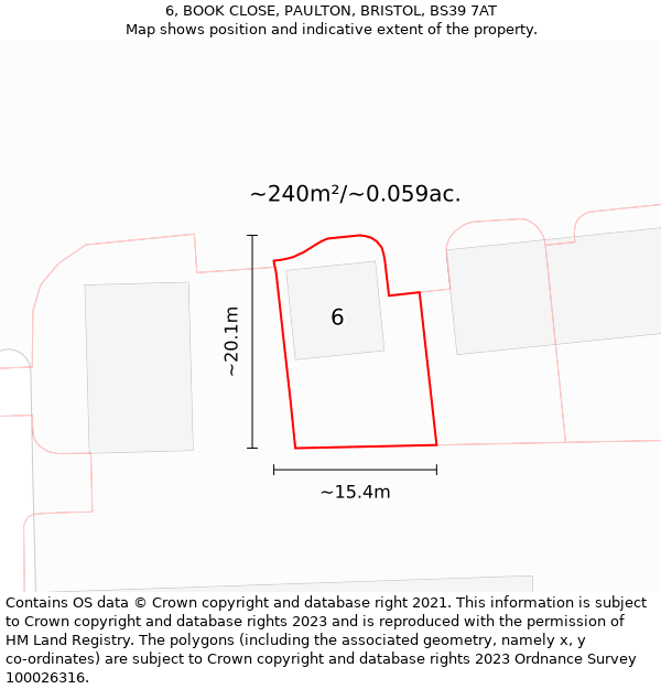 6, BOOK CLOSE, PAULTON, BRISTOL, BS39 7AT: Plot and title map