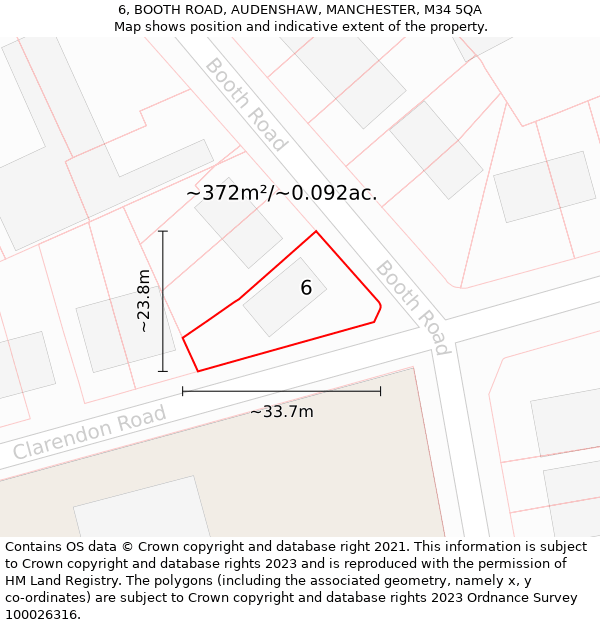 6, BOOTH ROAD, AUDENSHAW, MANCHESTER, M34 5QA: Plot and title map