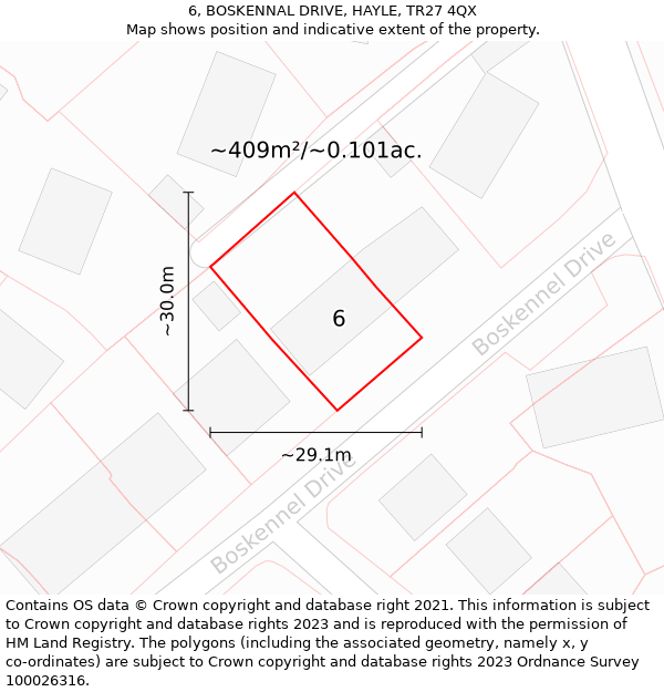 6, BOSKENNAL DRIVE, HAYLE, TR27 4QX: Plot and title map