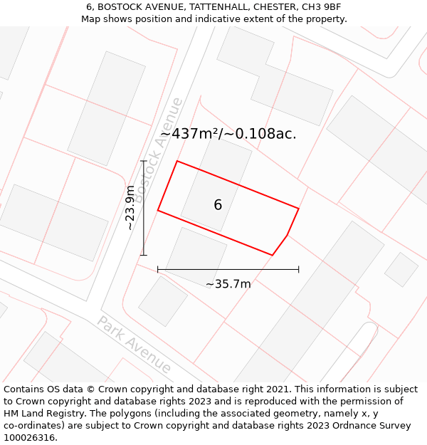 6, BOSTOCK AVENUE, TATTENHALL, CHESTER, CH3 9BF: Plot and title map