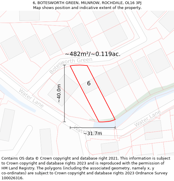 6, BOTESWORTH GREEN, MILNROW, ROCHDALE, OL16 3PJ: Plot and title map