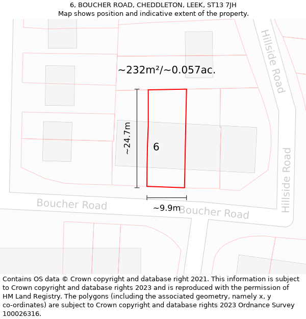 6, BOUCHER ROAD, CHEDDLETON, LEEK, ST13 7JH: Plot and title map