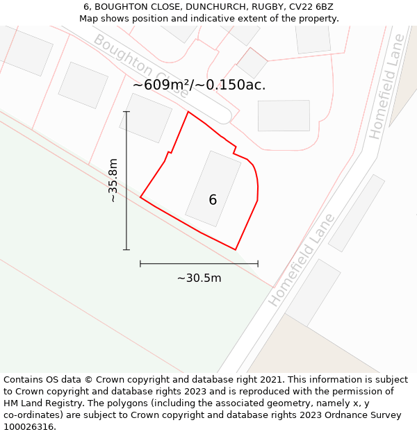 6, BOUGHTON CLOSE, DUNCHURCH, RUGBY, CV22 6BZ: Plot and title map