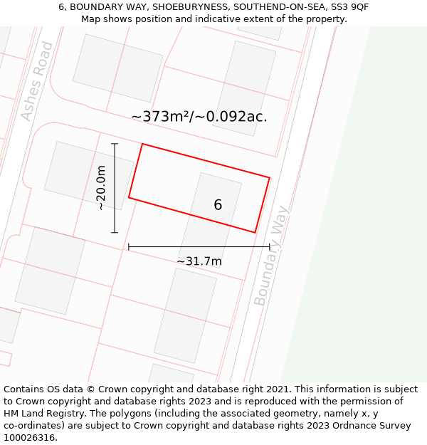 6, BOUNDARY WAY, SHOEBURYNESS, SOUTHEND-ON-SEA, SS3 9QF: Plot and title map