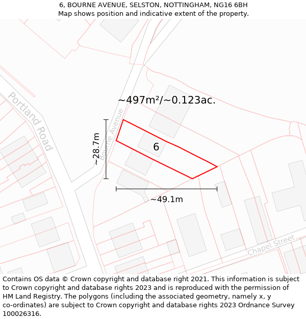 6, BOURNE AVENUE, SELSTON, NOTTINGHAM, NG16 6BH: Plot and title map