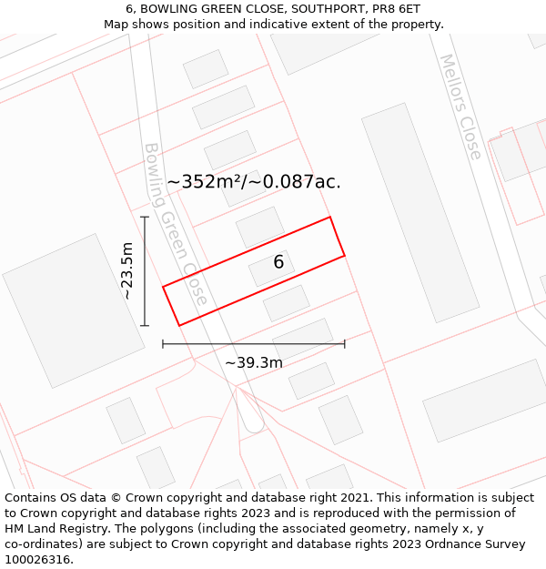 6, BOWLING GREEN CLOSE, SOUTHPORT, PR8 6ET: Plot and title map