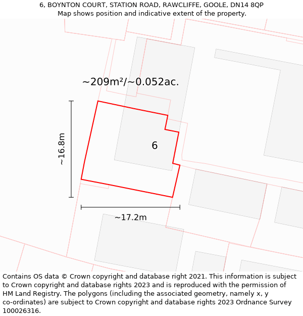 6, BOYNTON COURT, STATION ROAD, RAWCLIFFE, GOOLE, DN14 8QP: Plot and title map