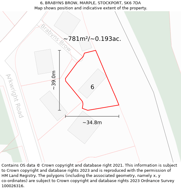 6, BRABYNS BROW, MARPLE, STOCKPORT, SK6 7DA: Plot and title map