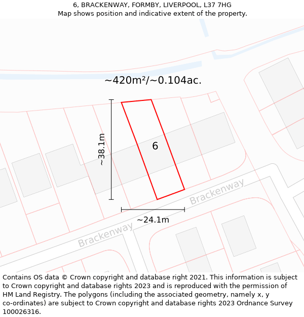 6, BRACKENWAY, FORMBY, LIVERPOOL, L37 7HG: Plot and title map