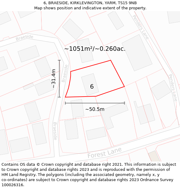 6, BRAESIDE, KIRKLEVINGTON, YARM, TS15 9NB: Plot and title map