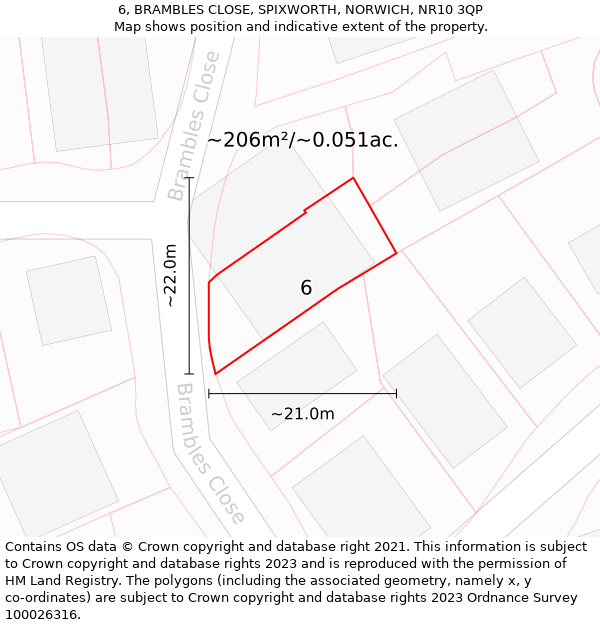 6, BRAMBLES CLOSE, SPIXWORTH, NORWICH, NR10 3QP: Plot and title map