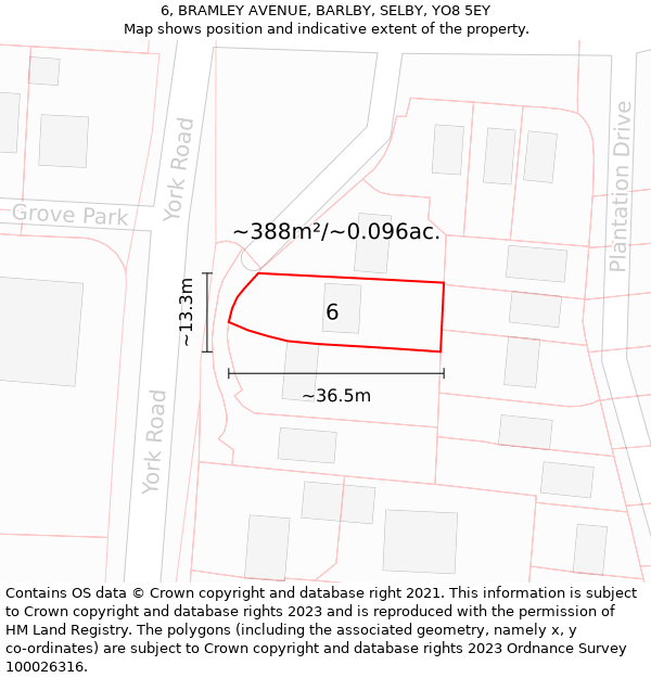 6, BRAMLEY AVENUE, BARLBY, SELBY, YO8 5EY: Plot and title map