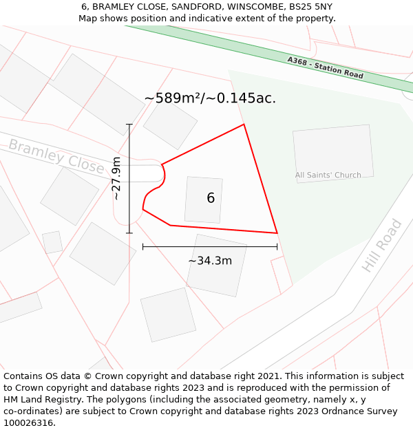 6, BRAMLEY CLOSE, SANDFORD, WINSCOMBE, BS25 5NY: Plot and title map