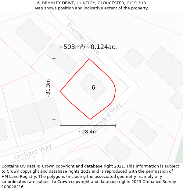 6, BRAMLEY DRIVE, HUNTLEY, GLOUCESTER, GL19 3HR: Plot and title map