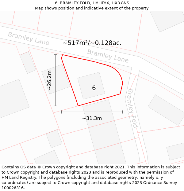 6, BRAMLEY FOLD, HALIFAX, HX3 8NS: Plot and title map