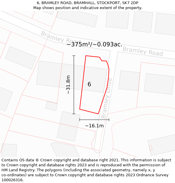 6, BRAMLEY ROAD, BRAMHALL, STOCKPORT, SK7 2DP: Plot and title map