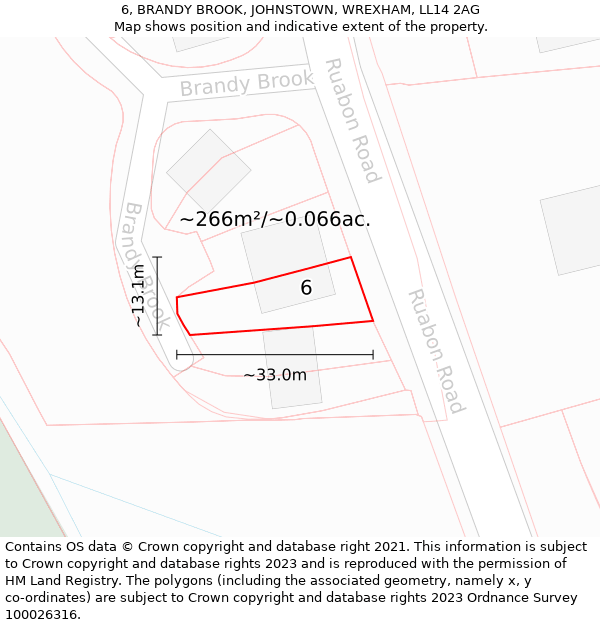 6, BRANDY BROOK, JOHNSTOWN, WREXHAM, LL14 2AG: Plot and title map