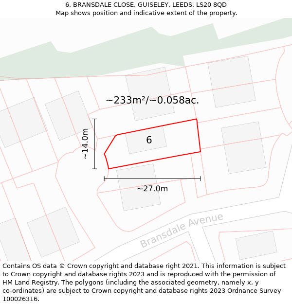 6, BRANSDALE CLOSE, GUISELEY, LEEDS, LS20 8QD: Plot and title map