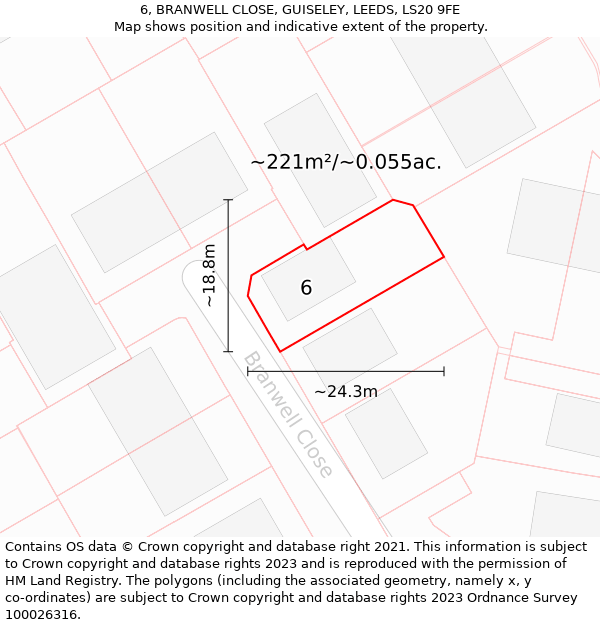 6, BRANWELL CLOSE, GUISELEY, LEEDS, LS20 9FE: Plot and title map