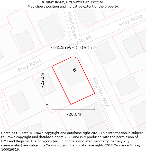 6, BRAY ROAD, HOLSWORTHY, EX22 6FJ: Plot and title map
