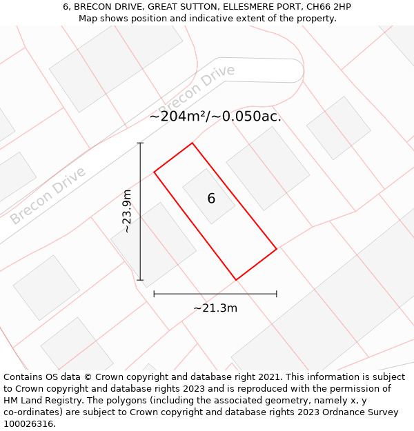 6, BRECON DRIVE, GREAT SUTTON, ELLESMERE PORT, CH66 2HP: Plot and title map