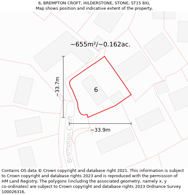 6, BREMPTON CROFT, HILDERSTONE, STONE, ST15 8XL: Plot and title map