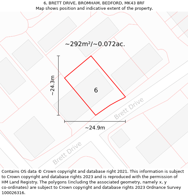 6, BRETT DRIVE, BROMHAM, BEDFORD, MK43 8RF: Plot and title map