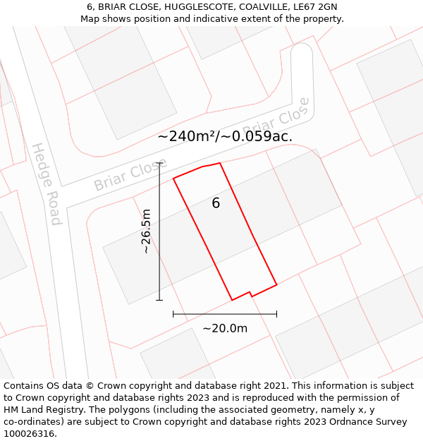 6, BRIAR CLOSE, HUGGLESCOTE, COALVILLE, LE67 2GN: Plot and title map