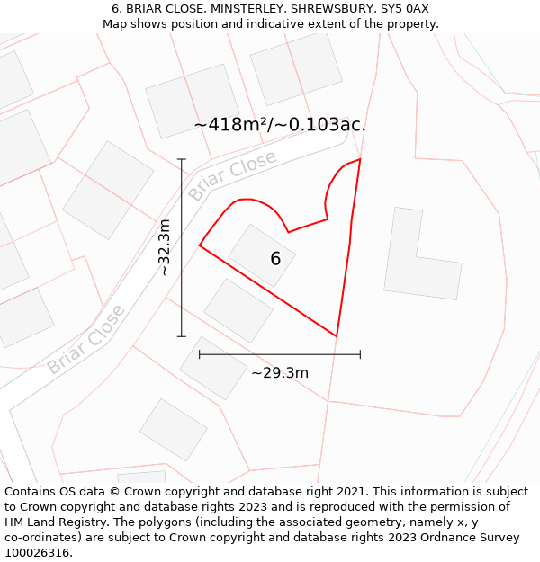 6, BRIAR CLOSE, MINSTERLEY, SHREWSBURY, SY5 0AX: Plot and title map