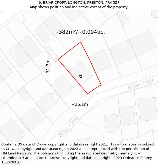 6, BRIAR CROFT, LONGTON, PRESTON, PR4 5ZF: Plot and title map