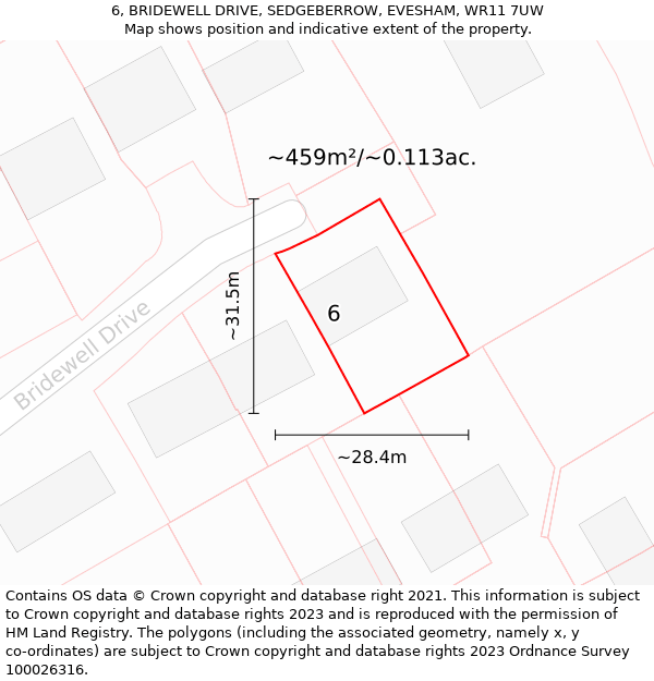 6, BRIDEWELL DRIVE, SEDGEBERROW, EVESHAM, WR11 7UW: Plot and title map