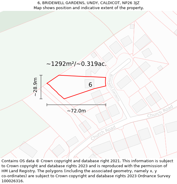 6, BRIDEWELL GARDENS, UNDY, CALDICOT, NP26 3JZ: Plot and title map