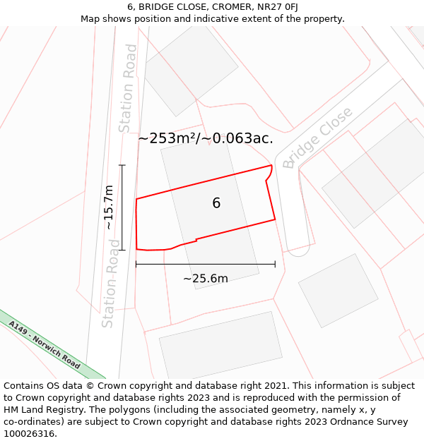 6, BRIDGE CLOSE, CROMER, NR27 0FJ: Plot and title map