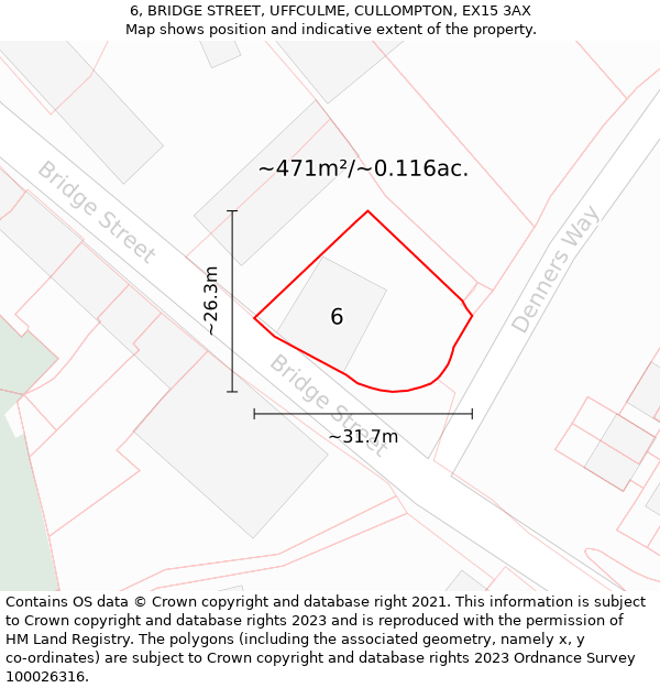 6, BRIDGE STREET, UFFCULME, CULLOMPTON, EX15 3AX: Plot and title map