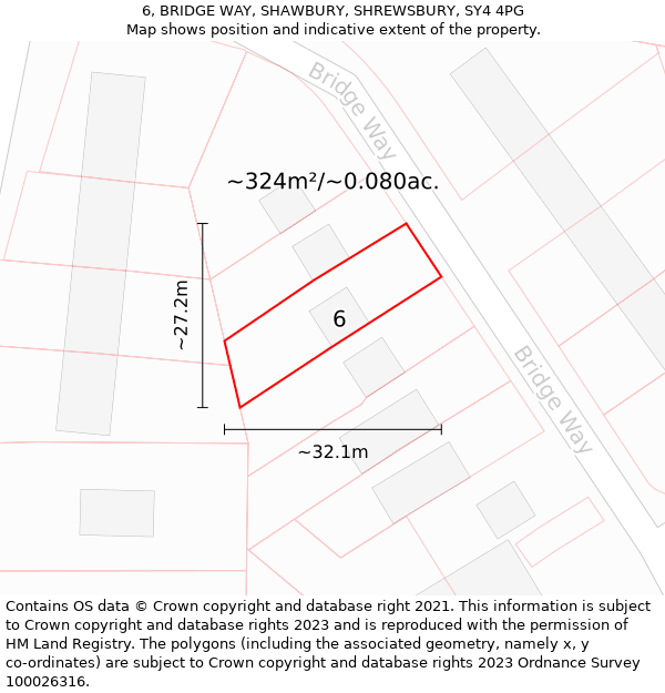 6, BRIDGE WAY, SHAWBURY, SHREWSBURY, SY4 4PG: Plot and title map