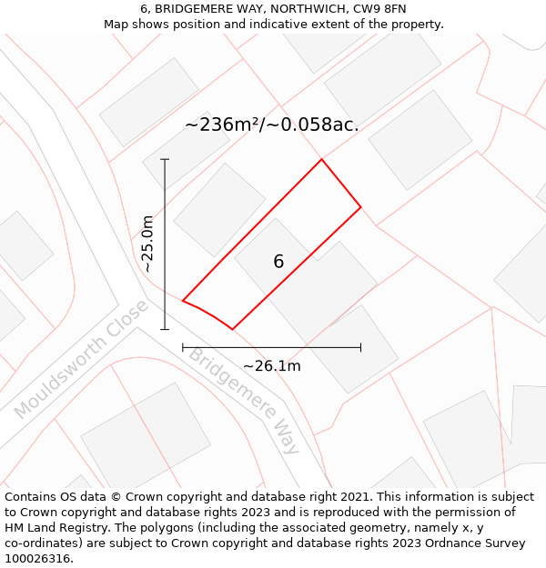 6, BRIDGEMERE WAY, NORTHWICH, CW9 8FN: Plot and title map