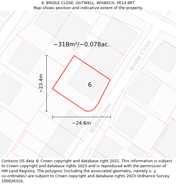 6, BRIDLE CLOSE, OUTWELL, WISBECH, PE14 8RT: Plot and title map