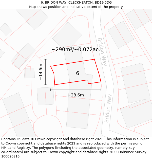 6, BRIDON WAY, CLECKHEATON, BD19 5DG: Plot and title map