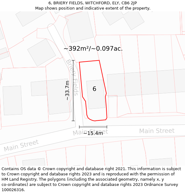 6, BRIERY FIELDS, WITCHFORD, ELY, CB6 2JP: Plot and title map