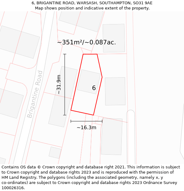 6, BRIGANTINE ROAD, WARSASH, SOUTHAMPTON, SO31 9AE: Plot and title map