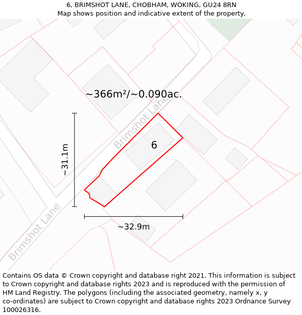 6, BRIMSHOT LANE, CHOBHAM, WOKING, GU24 8RN: Plot and title map