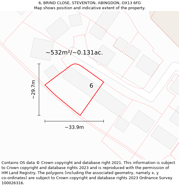 6, BRIND CLOSE, STEVENTON, ABINGDON, OX13 6FG: Plot and title map