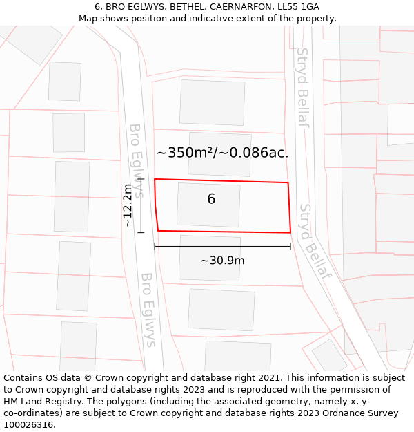 6, BRO EGLWYS, BETHEL, CAERNARFON, LL55 1GA: Plot and title map