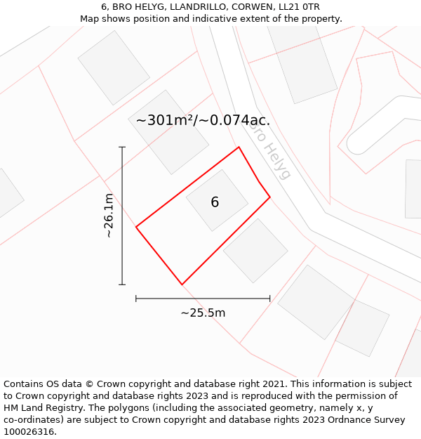 6, BRO HELYG, LLANDRILLO, CORWEN, LL21 0TR: Plot and title map