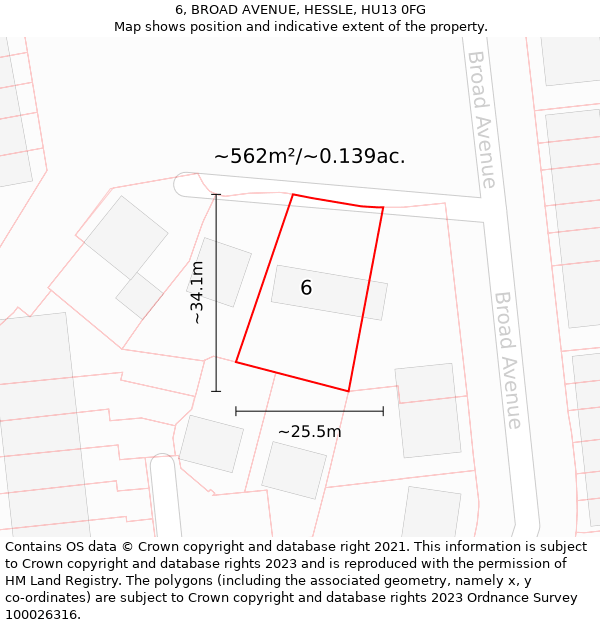 6, BROAD AVENUE, HESSLE, HU13 0FG: Plot and title map