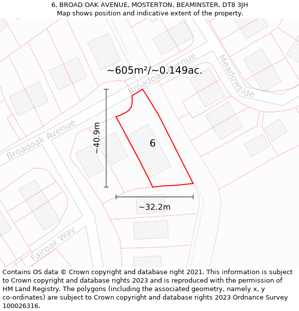 6, BROAD OAK AVENUE, MOSTERTON, BEAMINSTER, DT8 3JH: Plot and title map